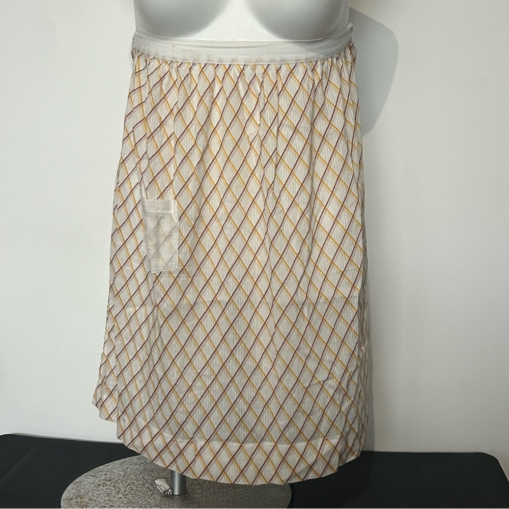 Vintage HANDMADE Off White Half APRON with Brown Yellow Gold Diamond Pattern